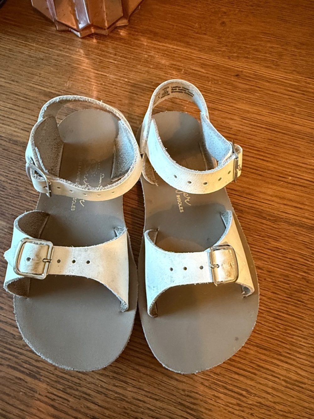 Children's Neutral White Leather Buckle Sandals with Ankle Strap